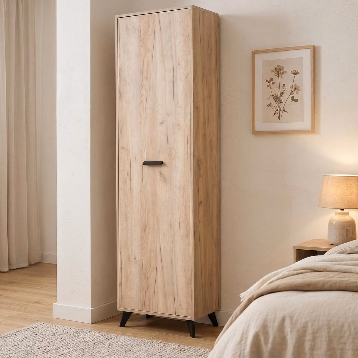 Palmoli - Guardaroba 1 Anta, Marrone Rovere Grigio, Appendiabiti
