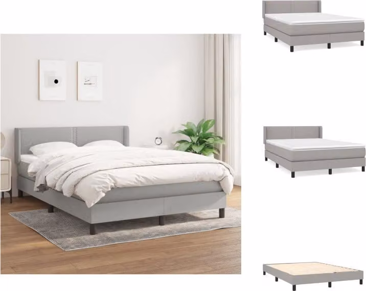 vidaXL Letto a molle con materasso grigio chiaro 140x200 cm in tessuto - Letti & strutture letto