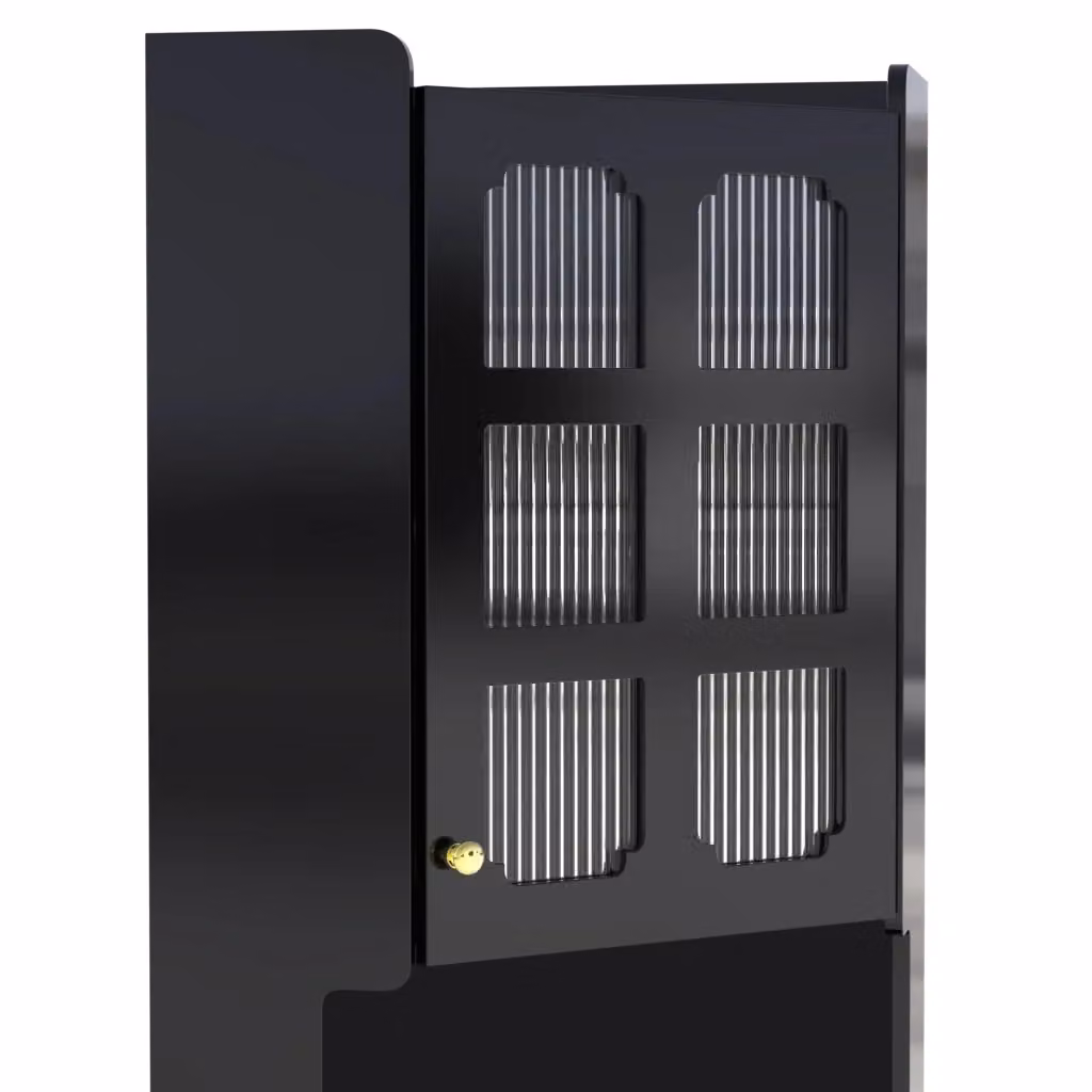 Armadio angolare Minimal nero lucido in MDF con ante in vetro e illuminazione integrata per soggiorno, camera o bagno, H: 157.5 cm, L: 63.5 cm, P: 63.5 cm – 2