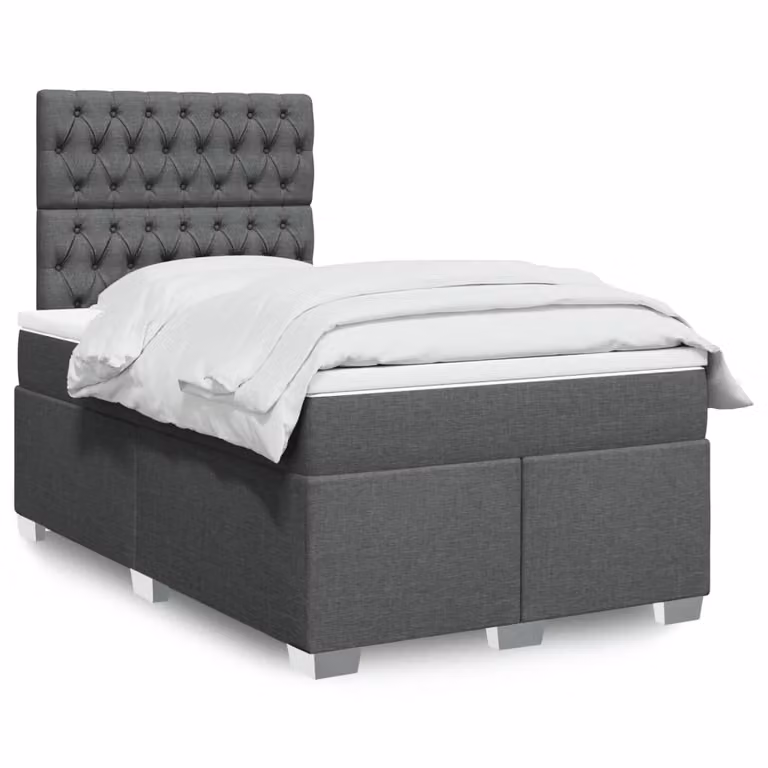 vidaXL Giroletto a Molle con Materasso Ibrido in Tessuto Grigio e Bianco L/P/H: 200 x 120 x 150,5 cm