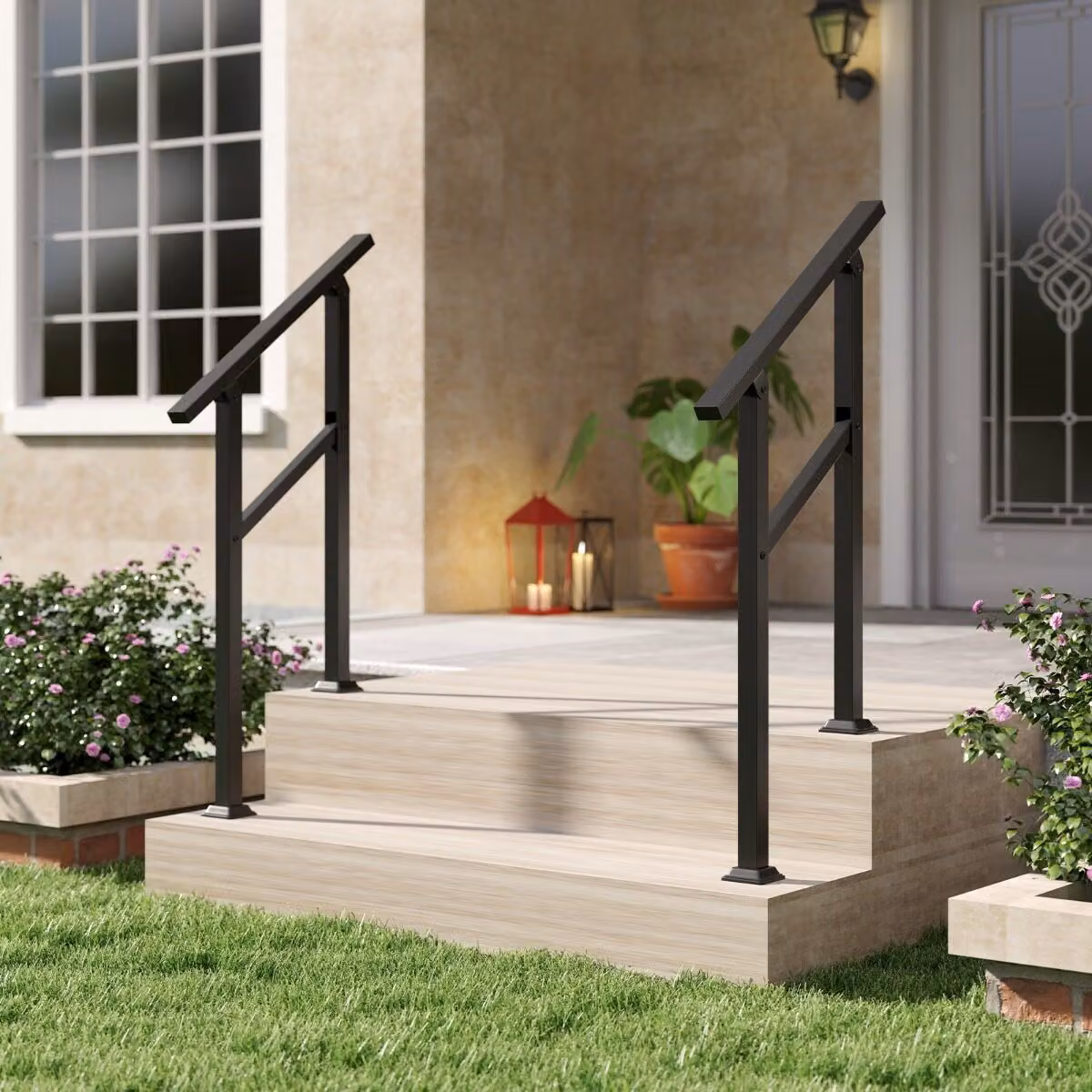 Set di 2 corrimano Costway in metallo nero con regolazione dell'angolo per 0-2 gradini e kit di installazione