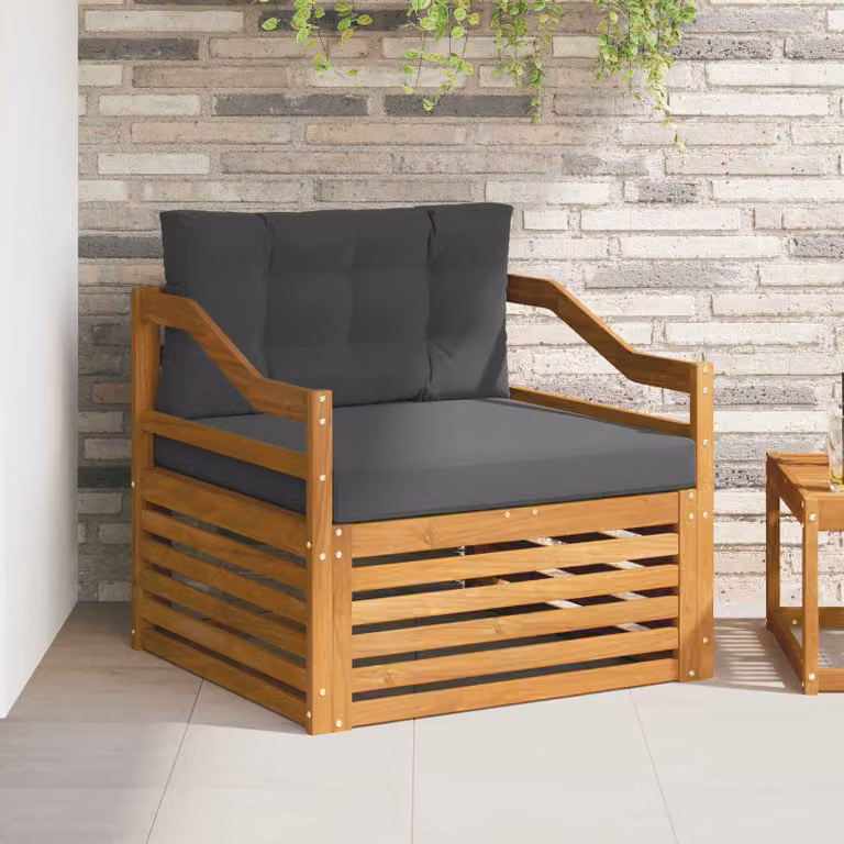Divano da esterno moderno vidaXL in legno di acacia con cuscini inclusi, colori marrone e grigio