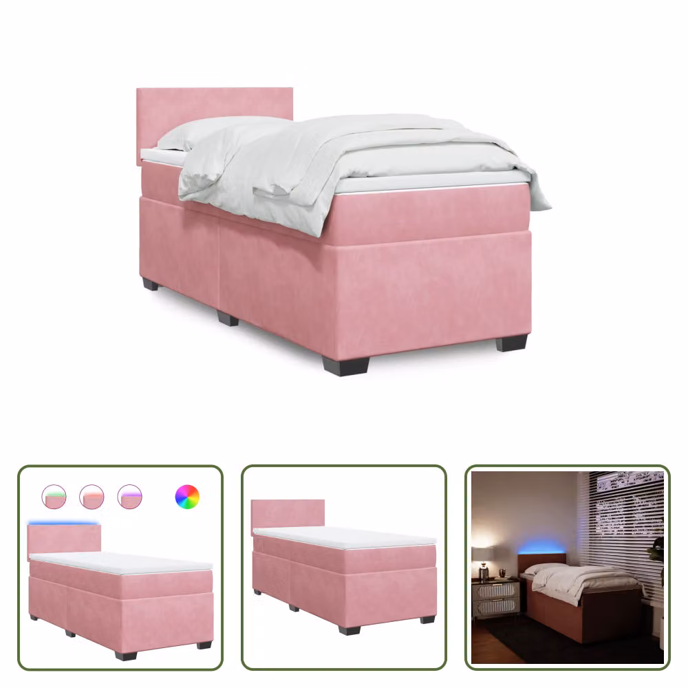 The Living Store Letto a molle con materasso Rosa 80x200 cm Velluto