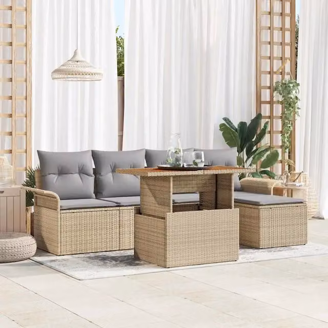Set Divano da Giardino 6 pz beige e grigio chiaro 3349321