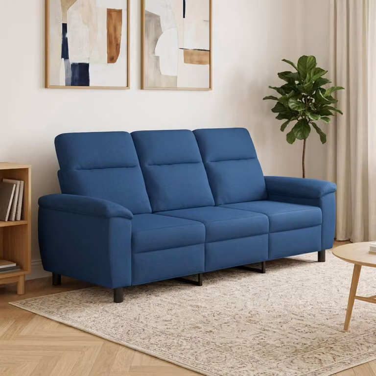 Divano moderno lineare vidaXL in tessuto blu con struttura in metallo L: 214 cm, P: 90 cm, H: 95 cm