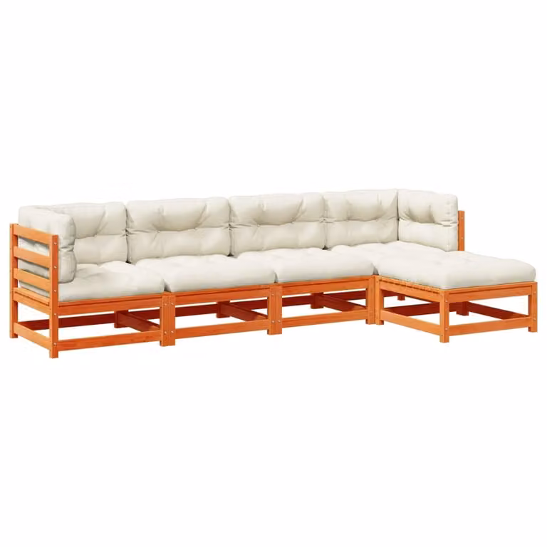 Set Divani Giardino 5pz con Cuscini Marrone Cera Massello Pino