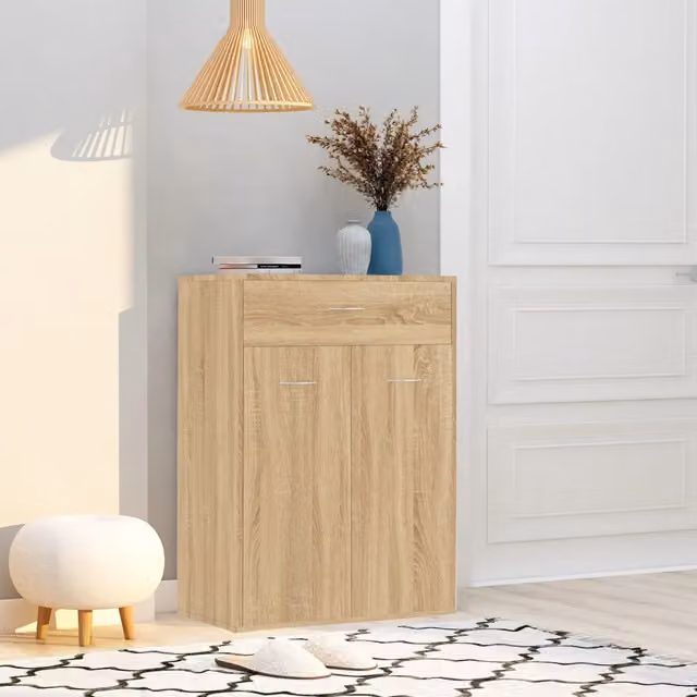 Scarpiera moderna Design Mania in legno marrone con ante a battente e ripiani interni, L: 60 cm, P: 35 cm, H: 84 cm