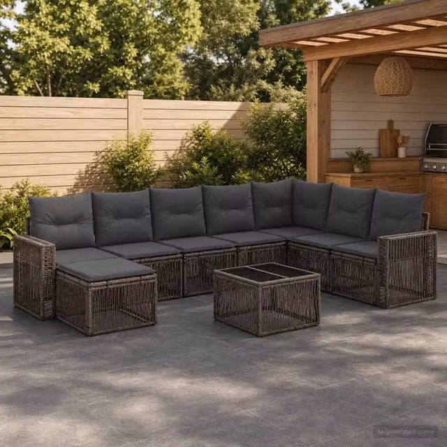 Set Divano da Giardino vidaXL 9 pz a Forma a U in Polyrattan Grigio e Antracite con Tavolino e Ottoman – 1