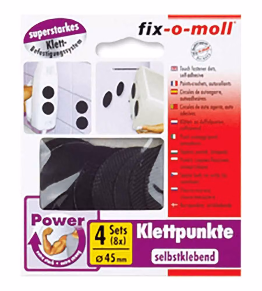 Punti Velcro Autoadesivi 45 mm Neri - Confezione da 4 Set