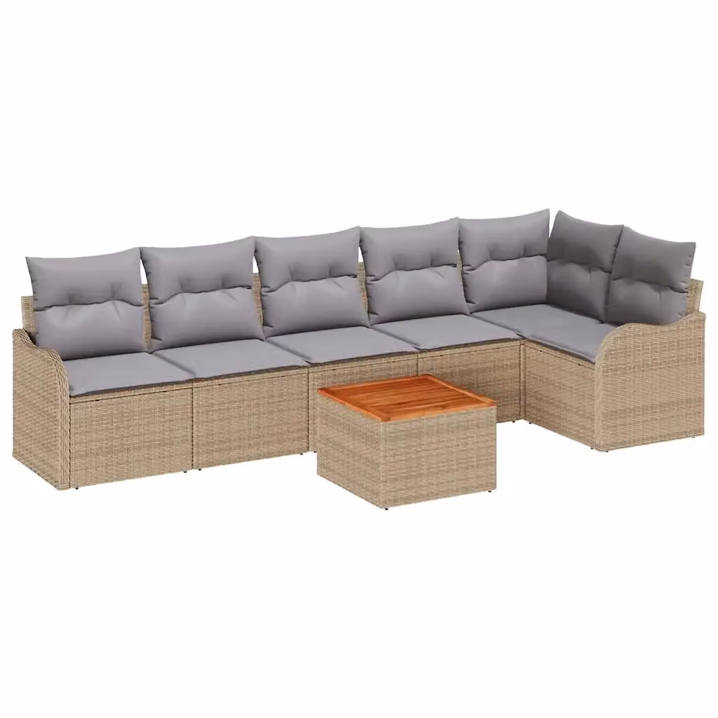 Set Divano da Giardino vidaXL a Forma di L composto da 7 Pezzi con Tavolino e Cuscini, Colore Beige e Grigio, Struttura in Acciaio e Polyrattan – 2