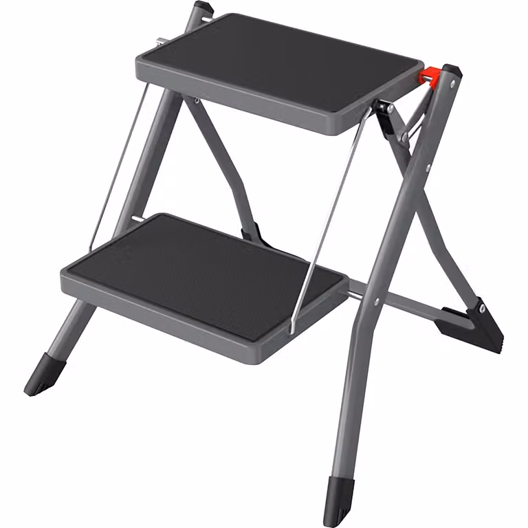 Sgabello richiudibile a 2 gradini TwoStep Soluzione Brico grigio in metallo e plastica