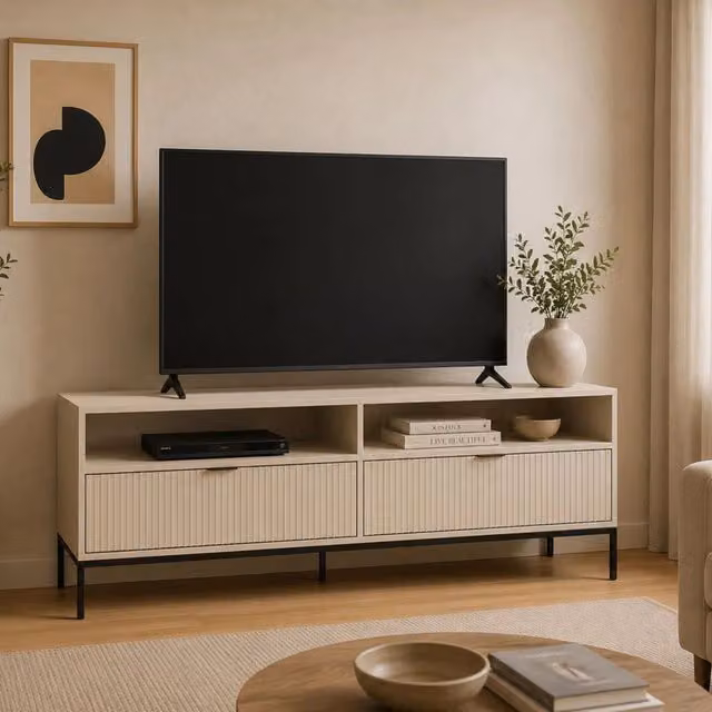 Limame, Mobile Porta tv 2 Cassetti, 150x40x60h cm Beige Scuro