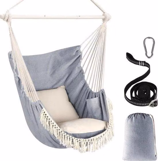 Sedia da giardino con 2 cuscini, struttura in acciaio, piedini antiscivolo, trasportabile, grande, bohemeadecor, per interni ed esterni