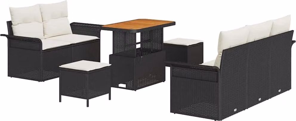 Set Divano da Giardino con cuscino 8 pcs Nero polyrattan