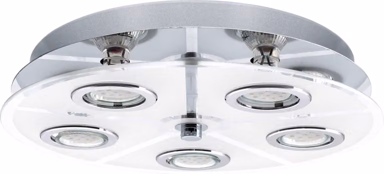 EGLO Lampada da soffitto LED Cabo, plafoniera, faretto da soffitto in acciaio inox e vetro satinato, lampada da soggiorno, lampada da cucina, lampada da corridoio con GU10, Ø 35 cm