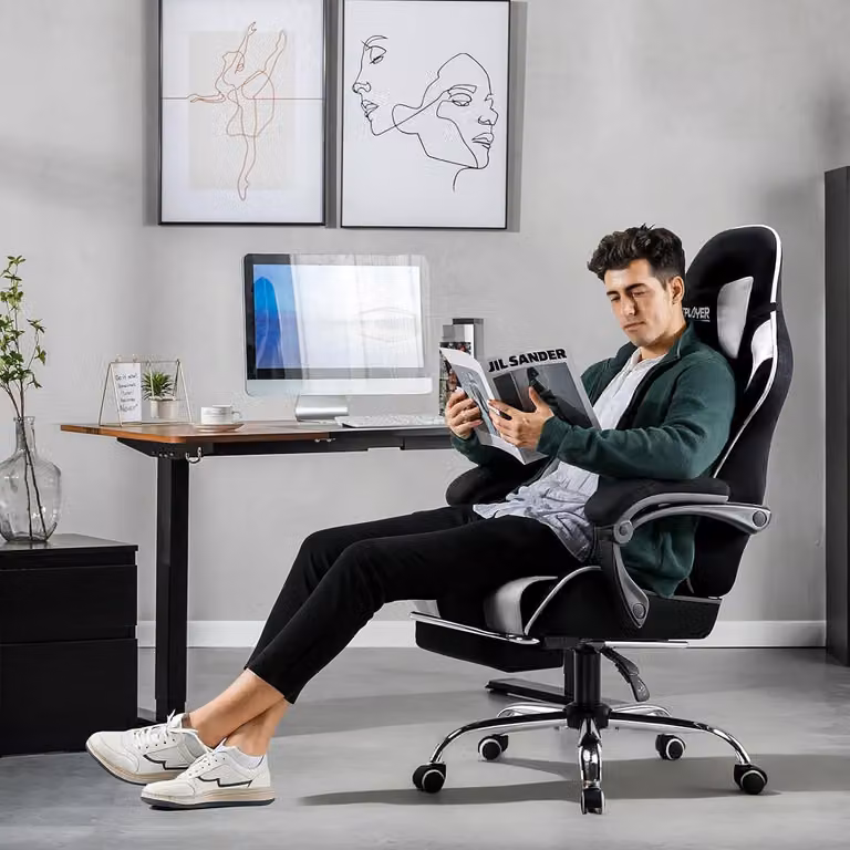 Sedia da gaming, sedia da ufficio, sedia ergonomica per PC, sedia da gaming con supporto per massaggio, sedie da lavoro con poggiapiedi e poggiatesta, tessuto bianco