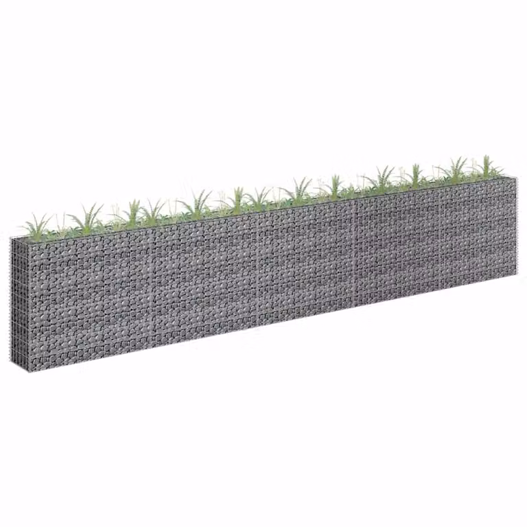 vidaXL Letto Rialzato a Gabbione in Acciaio Zincato Grigio L: 450 cm, P: 30 cm, H: 90 cm