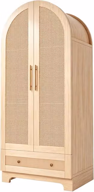 Armadio moderno in legno e metallo con 2 ante e 2 cassetti integrati per camera o soggiorno, colori marrone e beige, L: 70 cm, P: 55 cm, H: 170 cm