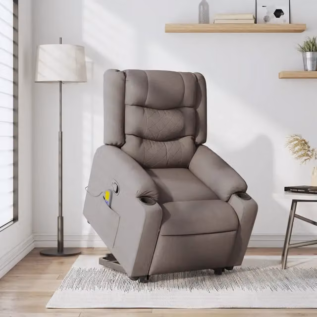Poltrona Alzapersona Reclinabile con Assistenza Elettrica vidaXL in Tessuto Beige e Grigio