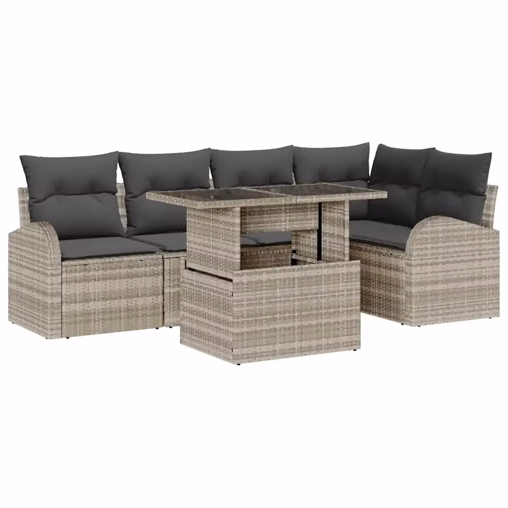 Set Divano da Giardino vidaXL a Forma di L con Tavolino, 6 Pezzi, Grigio, Struttura in Acciaio e Cuscini Inclusi – 2