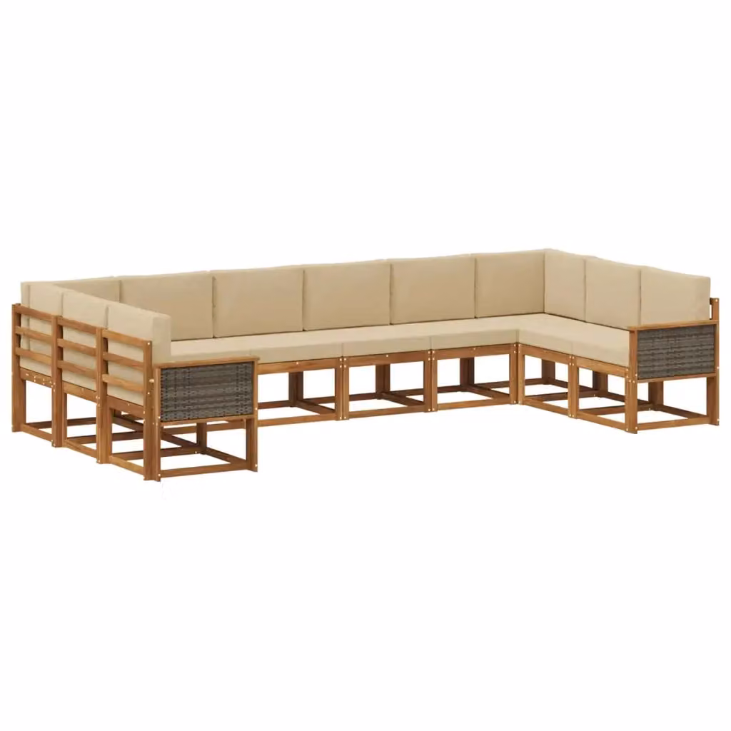 Set di divani da esterno a L vidaXL in legno di acacia con cuscini, beige e marrone – 2