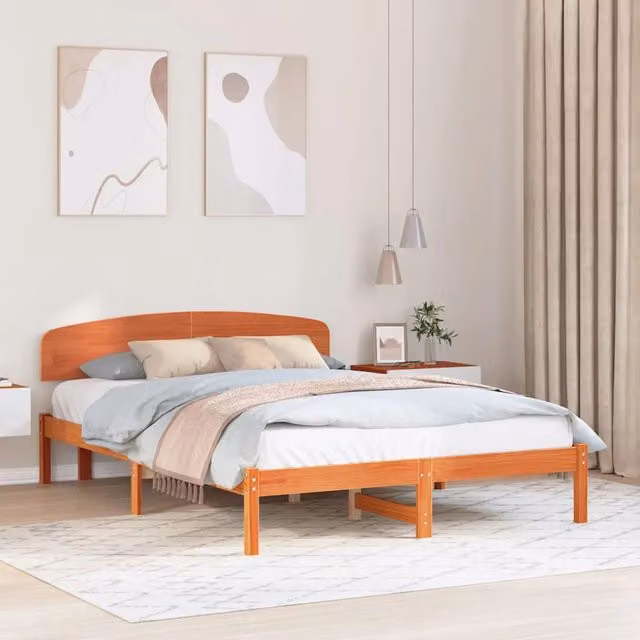 Struttura letto moderna vidaXL in pino massello marrone cerato L/P/H: 200 x 150 x 74 cm