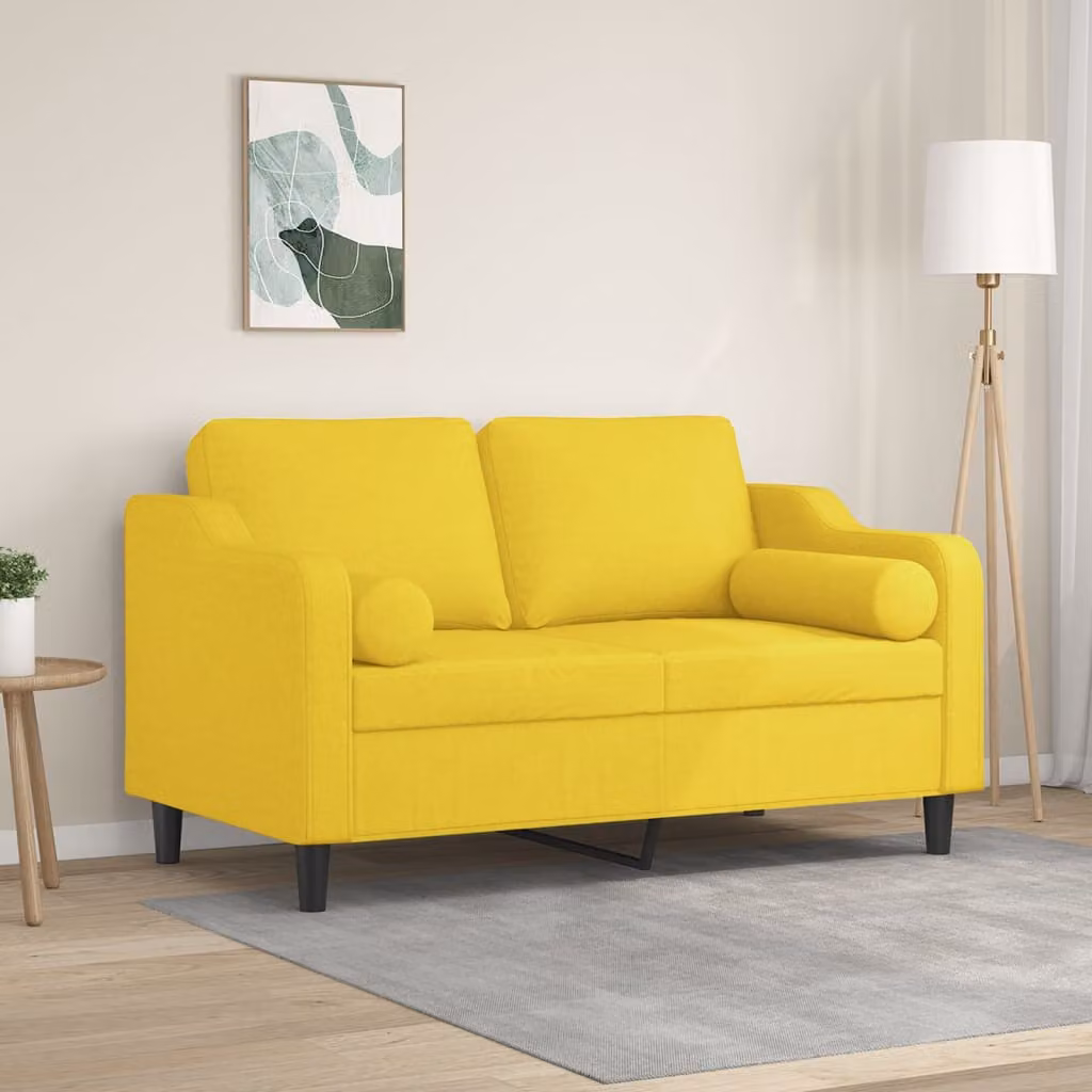 vidaXL Divano a 2 Posti Moderno in Tessuto Giallo con Cuscini e Coperture Rimovibili L: 138 cm, P: 80 cm, H: 77 cm