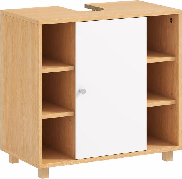 Mobile Sottolavabo da Bagno HOMCOM con Armadietto a 2 Ante Soft-Close e 6 Ripiani Aperti, Bianco, L: 60 cm, P: 33 cm, H: 57 cm