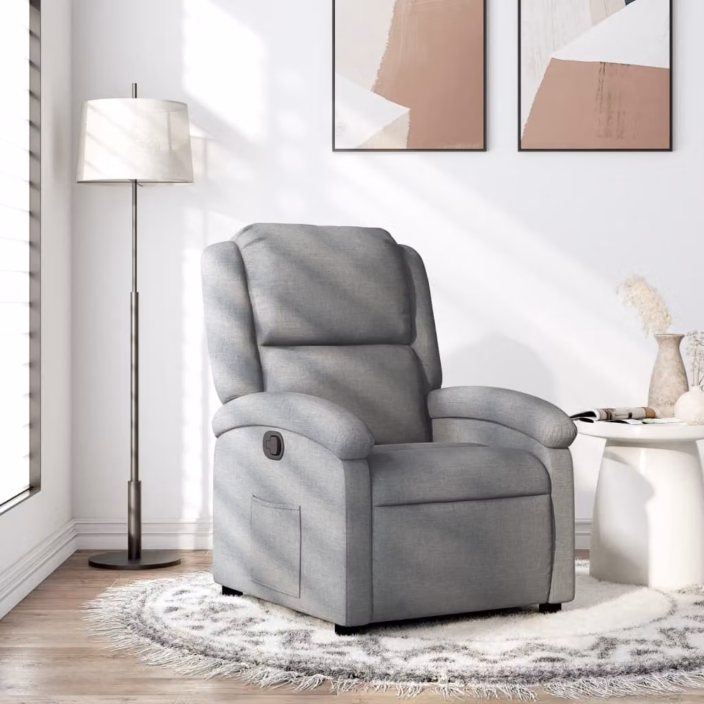 vidaXL Poltrona reclinabile relax in tessuto grigio con braccioli e struttura in legno e metallo