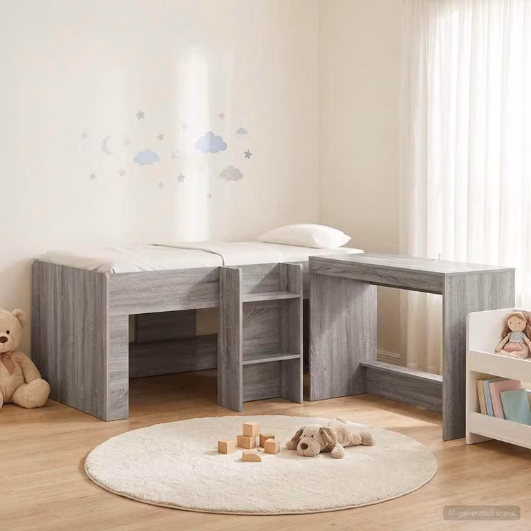 Letto a soppalco esclusivo con scrivania per bambini, 2 pezzi, colore grigio Sonoma