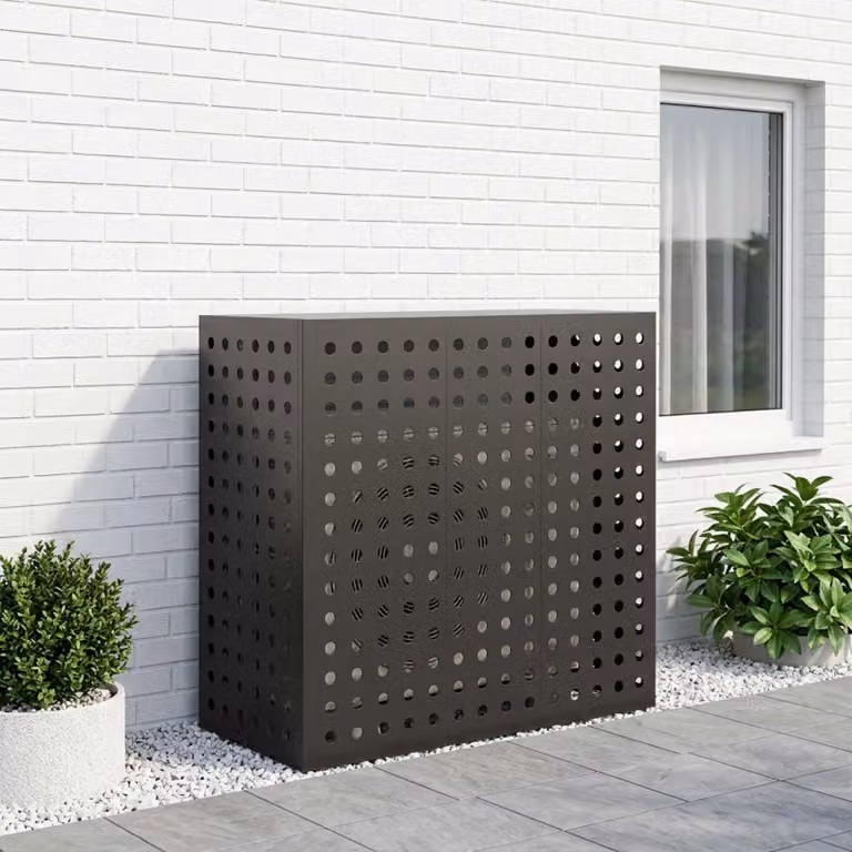 Copertura per condizionatore d'aria vidaXL in acciaio, Nero, L 110 x P 50 x H 105 cm