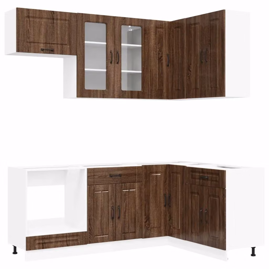Unità Cucina KALMAR vidaXL 8 Pezzi Rovere Marrone in Legno MDF con Ante in Vetro e Scaffali Aperti – 2