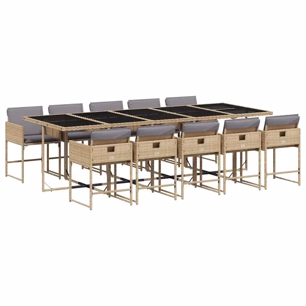 Set Pranzo da Giardino vidaXL 11 pz in Polyrattan con Cuscini Beige e Piano in Vetro – 2