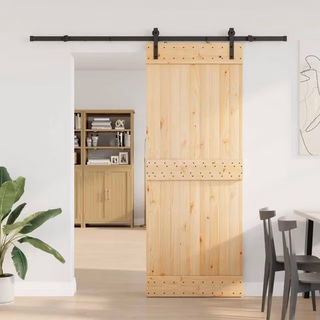 Porta scorrevole moderna vidaXL in legno e acciaio, colori naturale, nero e beige, L: 80 cm, H: 210 cm