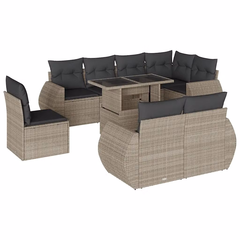 vidaXL Set Divano da Giardino a L 9pz con Cuscini Antracite e Tavolino in Vetro – 2