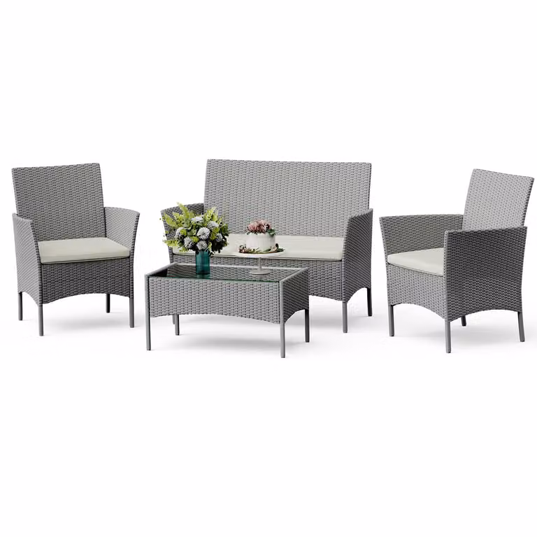 Set da giardino 4 pezzi - Set da giardino in polyrattan resistente alle intemperie per 4 persone - Set di mobili da giardino per esterni in rattan, set di mobili da giardino per 4 persone
