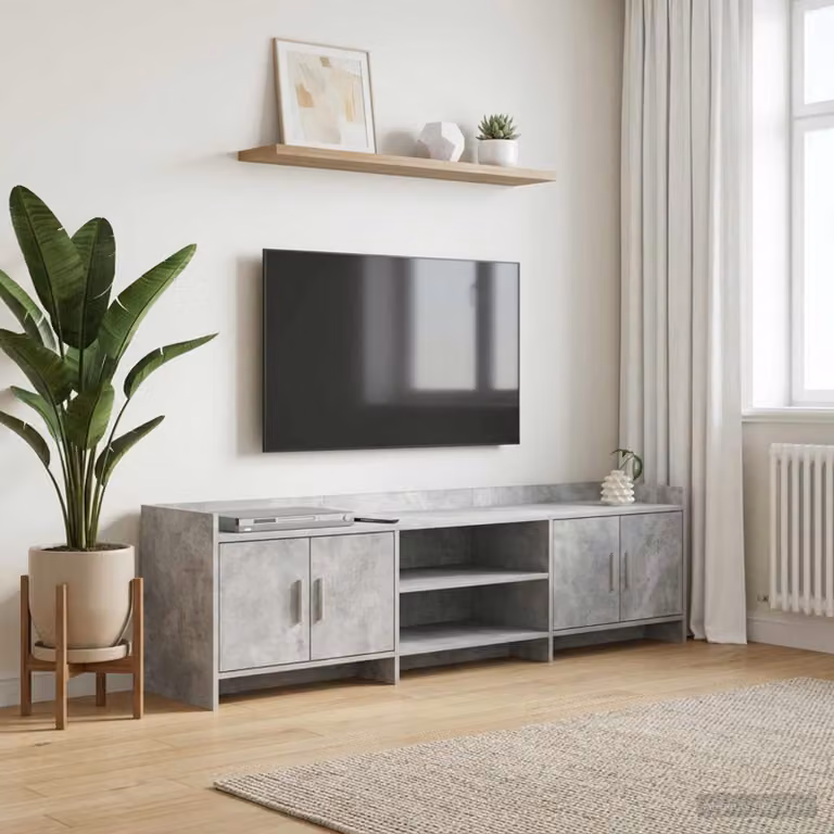 Mobile TV vidaXL moderno in legno e metallo, Grigio Cemento, L: 168 cm, P: 33 cm, H: 47 cm
