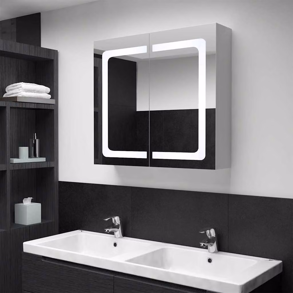 Armadietto da bagno moderno vidaXL con specchio, illuminazione LED e ripiani interni, sospeso a parete, L: 80 cm, P: 12,2 cm, H: 68 cm