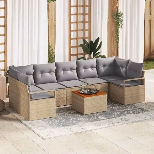 Set Divano da Giardino 8 pz Beige polyrattan 3347672