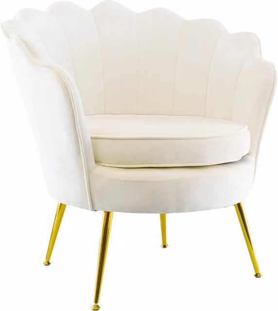 Poltrona Imbottita con Schienale a Conchiglia in Velluto Beige e Piedini Oro GIORDANOSHOP