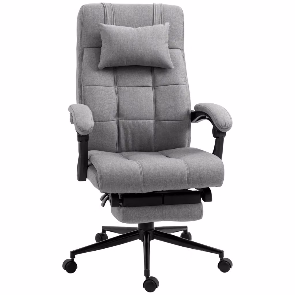 Sedia da Ufficio Ergonomica Girevole con Poggiatesta e Poggiapiedi in Lino Grigio Chiaro – 2