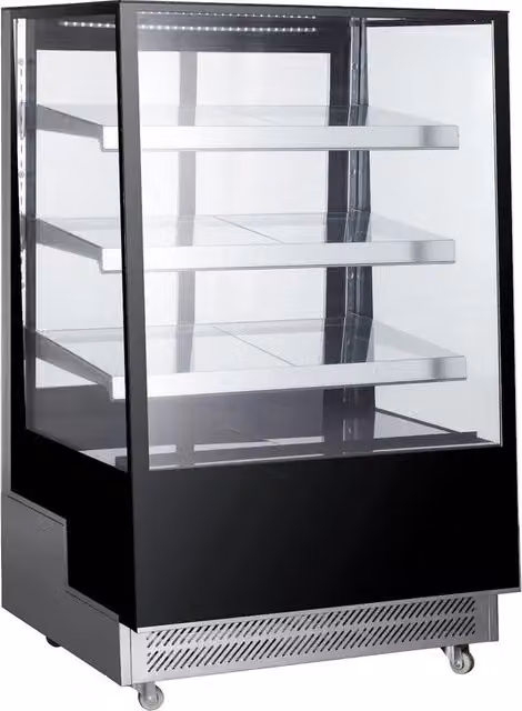 Vetrina refrigerata Hendi con 3 ripiani inclinati in acciaio inox e vetro, colore nero