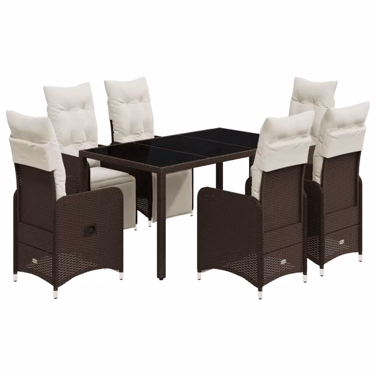 Set Bistrò da Giardino 7 pz con Cuscini in Polyrattan Marrone