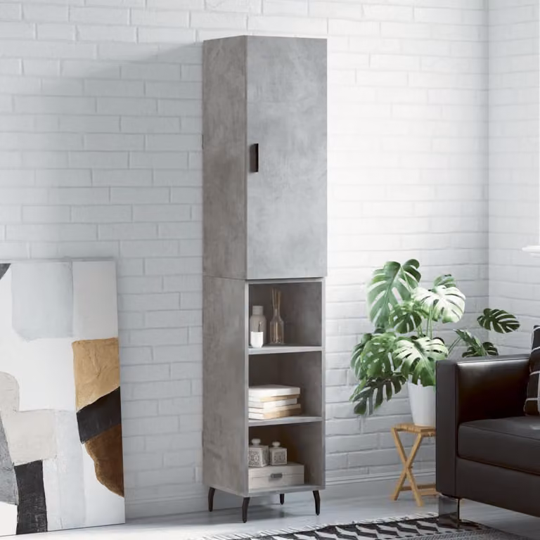 Credenza moderna vidaXL in legno e metallo, colore grigio, L/P/H: 34,5 x 34 x 180 cm