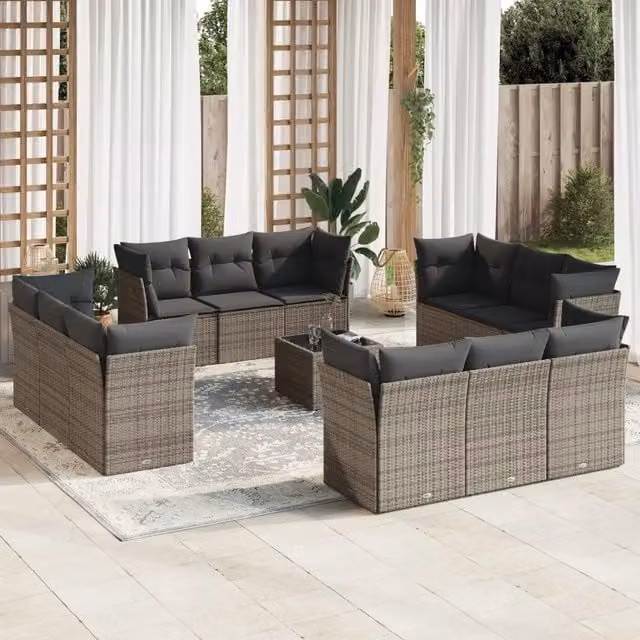Set di divani da giardino VIDAXL in polyrattan grigio con cuscini, composizione a forma di U, 13 pezzi – 1
