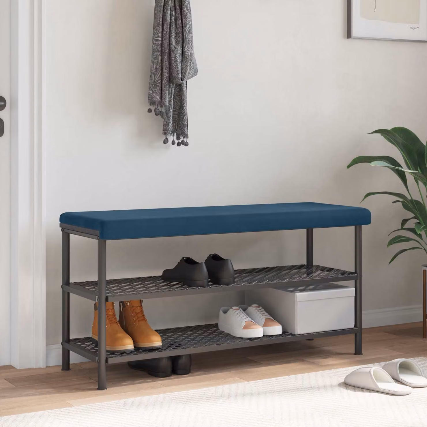 vidaXL Cuscino per panchina in velluto blu, rettangolare, L: 110 cm, P: 35 cm