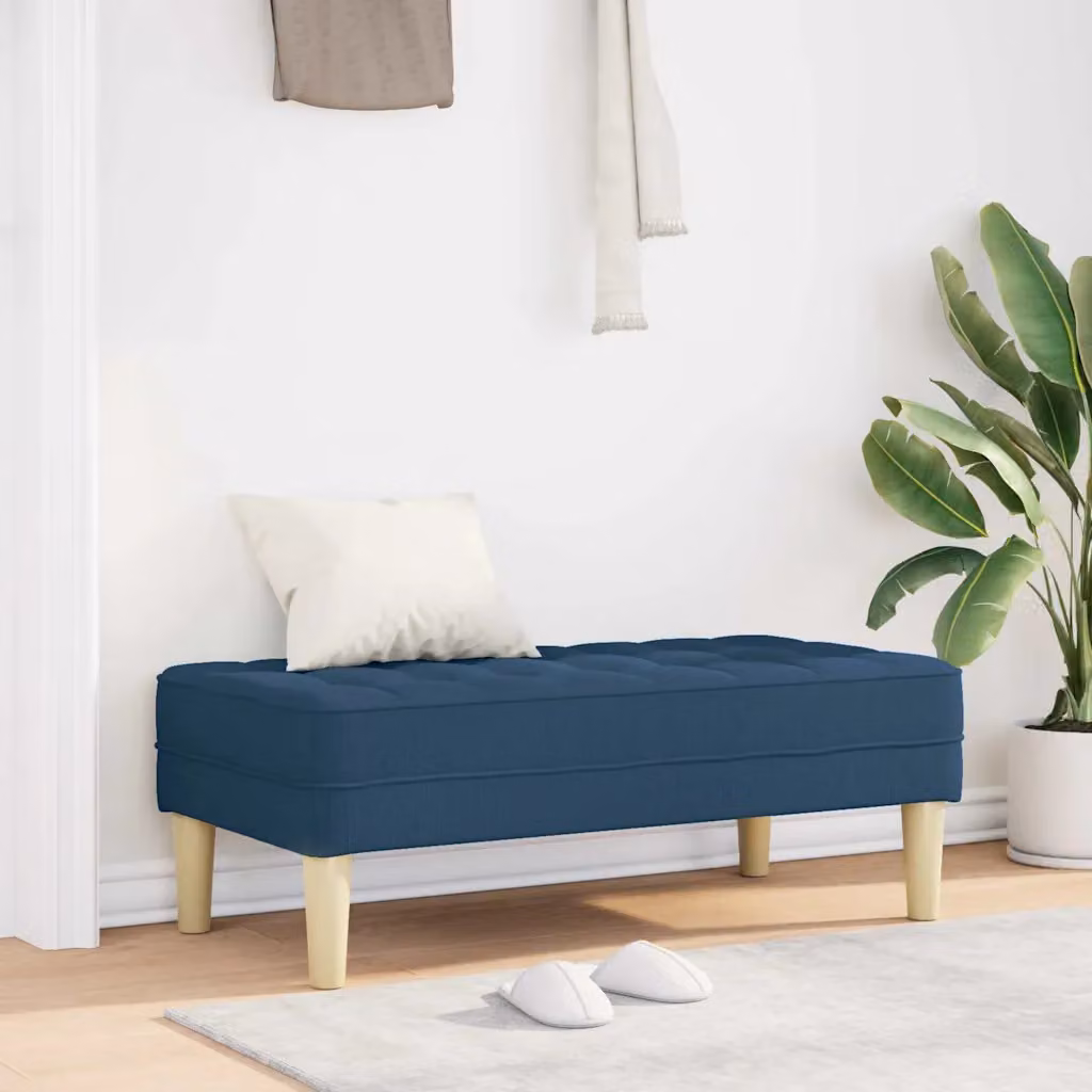 Panchina con cuscino blu vidaXL in legno e tessuto per soggiorno L: 113 cm, P: 57 cm, H: 39 cm