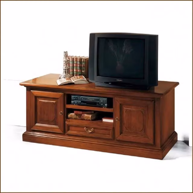 Porta TV in legno stile arte povera con 2 ante di Mobili 2G, colore noce, L: 152 cm, P: 55 cm, H: 60 cm