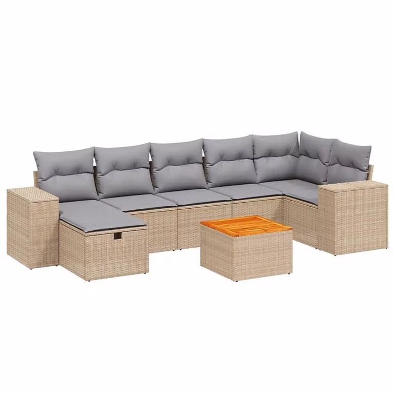 Set Divano da Giardino 8 pz con Cuscini Beige Misto Polyrattan