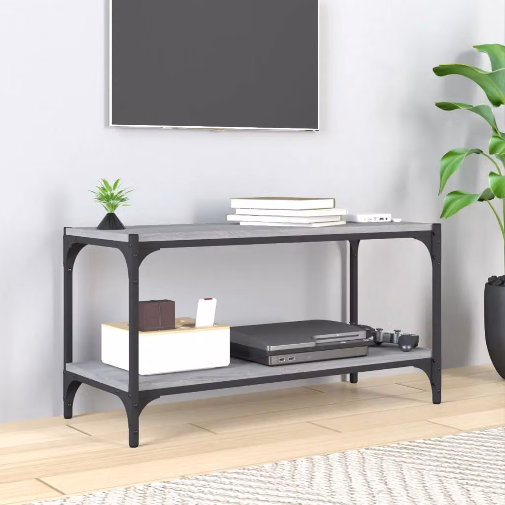 Mobile TV vidaXL in stile industriale grigio, realizzata in legno e metallo, L 80 cm x P 33 cm x H 41 cm